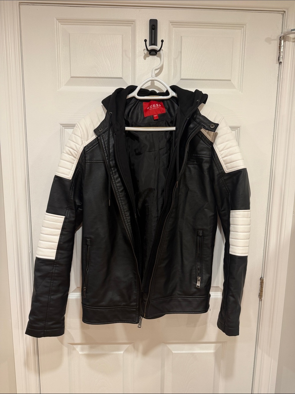 GUESS Black Bomber Jacket with White Quilted Shoulder & Sleeve Panels